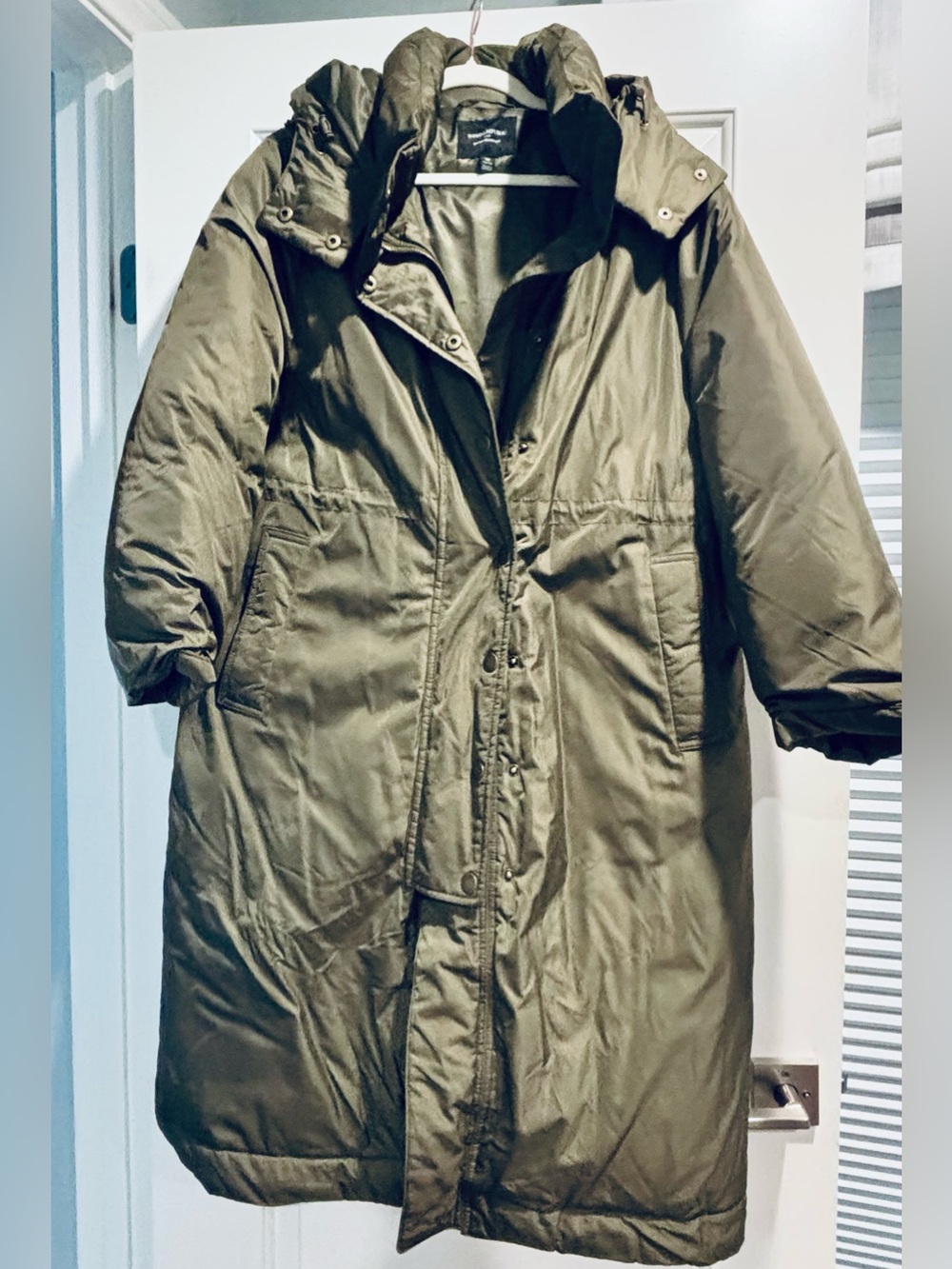 Banana Republic Olive Green Long Puffer Coat with Hood